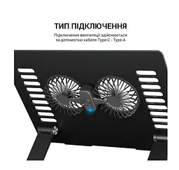 Охолоджувальна підставка для ноутбука до 15.6 дюймів OfficePro LS-122-B 2xfans Alloy Aluminum Black - мініатюра 8