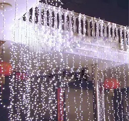 Гірлянда штора завіса Водоспад 3х3 м 280 LED велика лампа 3D (білий шнур, з перехідником) Білий - мініатюра 3