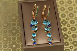 Сережки підвіски Xuping Jewelry гроно винограду с блакитними каменями 5,4 см золотисті
