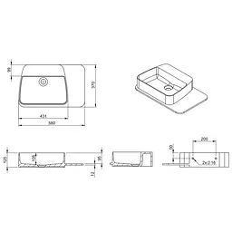 Раковина підвісний Volle Solid Surface з поличкою з каменю 58x37x12,5 см білий/soft touch 13-40-415, Білий - мініатюра 2