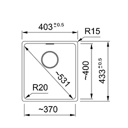 Franke Мийка кухонная Franke Maris, фраграніт, прямокутник, без крил, 403х433х200мм, чаша - 1, монтаж під стільницю, MRG 110-37, чорний матовий - мініатюра 2