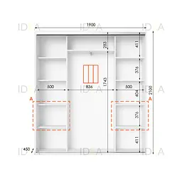 Шафа-купе Idea серія 7 190 x 45 x 210 см Білий Дзеркало - мініатюра 2