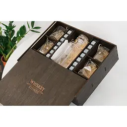 Подарунковий набір Whiskey Stones камені для віскі в дерев'яному пеналі №6 + декантер + 6 склянок Rocco Cassiopea + щипці + мішечок - мініатюра 4