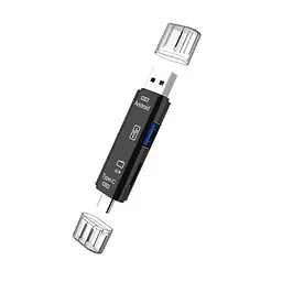 Багатофункціональний адаптер хаб кардрідер 5в1 Type-C Android USB 2.0 Black  - мініатюра 2