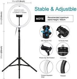 Кільцева USB LED лампа Puluz PKT3061B 11.8"+ штатив 1.65 м - мініатюра 2