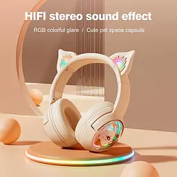 Бездротові ігрові навушники з вушками Onikuma B5 Bluetooth гарнітура з мікрофоном і RGB підсвічуванням Beige (19239) - мініатюра 7
