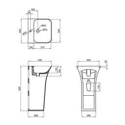 Умивальник підлоговий Mixxus Bevel-1101 з отвором під змішувач і переливом 450x435x835 мм MI6697, Білий - мініатюра 2