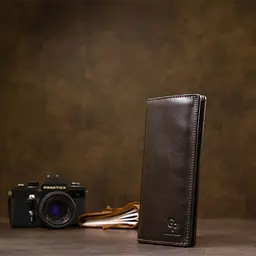 Шкіряне глянсове портмоне Grande Pelle 11469 темно-коричневий - мініатюра 8