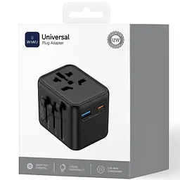 Мережевий універсальний перехідник UA012 Warrior 12W + 1USB-A/1C Black Wiwu teh0030552 - мініатюра 6