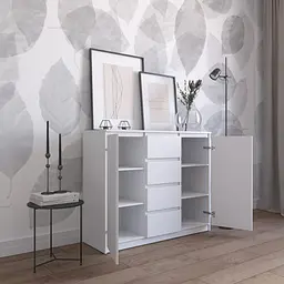 Комод Vays R-11 Білий, 4 шухляди та 2 відділення з полицями, без ручок, ЛДСП, 120×40×98 см - для спальні, вітальні, передпокою - мініатюра 2