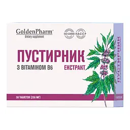 Дієтична добавка Golden Pharm Пустирник екстракт з вітаміном В6, 50 пігулок