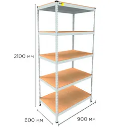 Металевий стелаж Emby Light Series (розмір 2100х900x450мм) 5 полиць ДСП до 100кг Білий - мініатюра 3