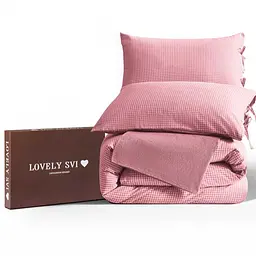 Комплект постільної білизни Lovely Svi варена бавовна (120 г/м2) Євро в клітинку Рожево - Червоний
