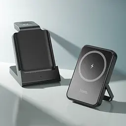 Портативний ЗП Power Bank + зарядная станция Hoco J149 Victory 3in1 magnetic з БЗП 5000 mAh Black - мініатюра 7