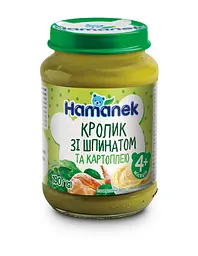 Пюре Hamanek Кролик зі шпинатом і картоплею, 190 г