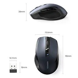 Мишка UGREEN 2.4GHz MU006 Ergonomic, бездротова, 4000dpi., 4кн.,Silence Design, Чорна - мініатюра 7