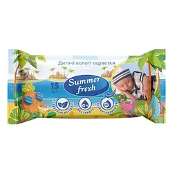 Вологі серветки для дітей Summer Fresh Дитячі 15 шт. Серветки без спирту