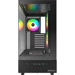 Корпус Montech XR, Black, Mid Tower, без БЖ, для ATX / Micro ATX / Mini ITX, Type-C / 2xUSB 3.0, макс. CPU - 175 мм / GPU - 420 мм, 3x120 мм ARGB, бічна та передня панель із загартованого скла - мініатюра 2