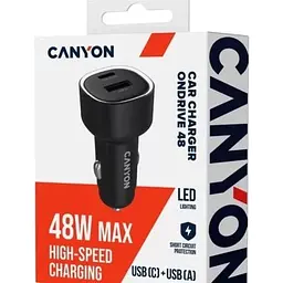 Зарядний пристрій Canyon 1xUSB + 1xUSB-C PD48W black (CNE-CCABR3AC) - мініатюра 6