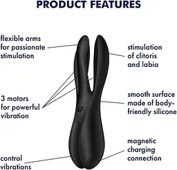 Кліторальний вібратор Satisfyer Threesome 2 Black, 3 гнучкі пальчики, 3 мотори - мініатюра 6