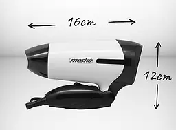 Фен дорожній Mesko MS 2262, 1000 Вт концентратор 2 швидкості підвісна петля компактний 1 шт. білий (33705-IS) - мініатюра 5