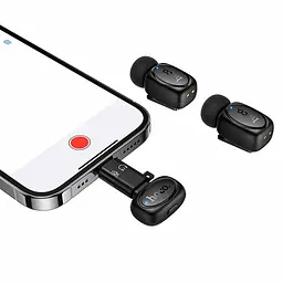Петличний бездротовий мікрофон Hoco L19 Graceful dual-mic 2in1 (Lightning/Type-C) Black - мініатюра 5