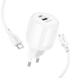МЗП Borofone BA94A Lustrous PD30W+QC3.0 (1USB-A/1C) + кабель Type-C to Type-C White - мініатюра 3