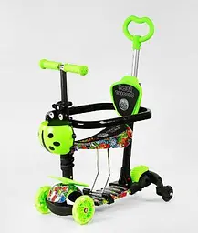Самокат 5в1 зелений з бортиками та додатковими колесами LS-04588 Best Scooter PU колеса зі світлом, в коробці