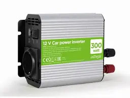 Автомобільний інвертор 300 Вт, EnerGenie, Silver/Black, 1xUSB (5V/2.1A), вхідна напруга 10-16 VDC (акумулятор безпосередньо), металевий корпус (EG-PWC300-01)