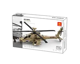 Конструктор вертоліт WANGE AH-64 Apache гелікоптер армії США військова авіація техніка, 259 деталей - мініатюра 2