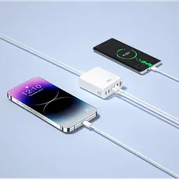 Мережевий зарядний пристрій XO L133, 6 портів, 3 USB і 3 Type-C, потужність 75 Вт, білий - мініатюра 4