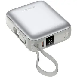 Універсальна мобільна батарея Choetech 10000mAh 35W PD3.0 USB-C In/Out, LED Display, with buid-in type-C cabel сіра - мініатюра 2