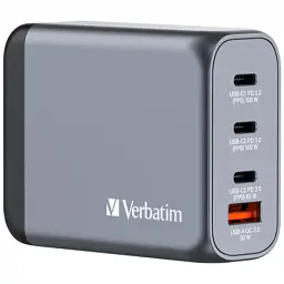 Зарядний пристрій Verbatim GaN 100 W 4 ports (2xUSB-C-100 W,USB-C 65 W /USB-A -3.0) (32202)