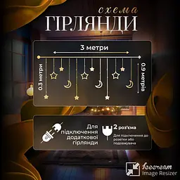 Гірлянда-штора Місяць та зірки 3*0,9 м 12 фігур, мультиколор - мініатюра 4