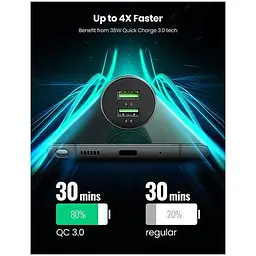 Автомобільний зарядний пристрій UGREEN CD213 Fast Car Charger Dark блакитний (10144) - мініатюра 2
