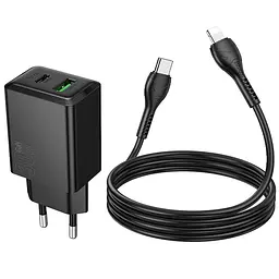 МЗП Hoco N71 Nuevo PD30W+QC3.0 (1USB-A/1C) + кабель Type-C to Lightning Black - мініатюра 5
