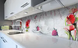 Вініловий кухонний фартух Гібіскус та Порцеляна наклейка для кухні ПВХ квіти Абстракція Сірий Happy Pocket Z181551 - мініатюра 6
