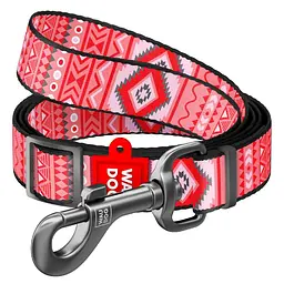 Повідець для собак нейлоновий Waudog Nylon малюнок Етно червоний регульований M Ш 20 мм Дл 152-183 см