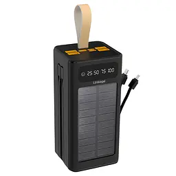 Павербанк Linkage LKP-47 50000 мА·год 22.5W Power Bank із сонячною панеллю, швидкою зарядкою PD/QC 3.0, вбудованими кабелями та LED-світильником Чорний (UFTLKP-47)