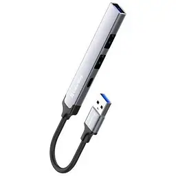 Хаб Usb ColorWay 4-in-1, Grey, Usb 3.0 - 1xType-C 2.0 / 1xUsb 3.0 / 2xUsb 2.0, кабель 12 см, алюмінієвий корпус (CW-Hub05)