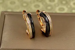 Сережки Xuping Jewelry норматив із чорною керамікою 2 см золотисті - мініатюра 2
