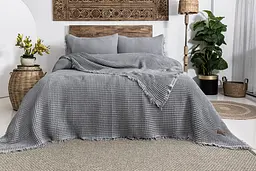 Вафельне покривало Norah Grey 240x260см +2 наволочки 50x70см Saheser pbe0052238