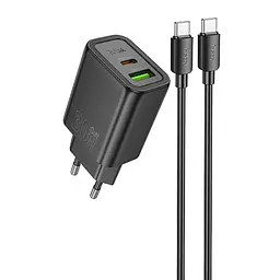 МЗП Hoco N63 Gentle PD30W+QC3.0 (1USB-A/1C) + кабель Type-C to Type-C Black