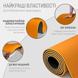 Килимок для йоги та фітнесу EasyFit TPE+TC 6мм двошаровий помаранчевий-чорний - мініатюра 3