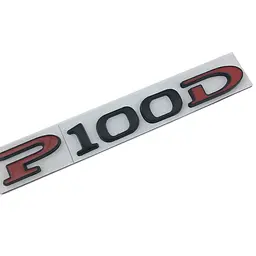 Емблема напис P100D для Tesla 140х17мм ЧОРНИЙ+ЧЕРВОНИЙ метал (на скотчі)