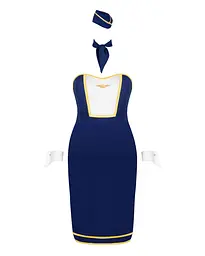 Еротичний костюм стюардеси Obsessive Stewardess uniform M/L, blue, сукня, пілотка, шарф, манжети - мініатюра 5