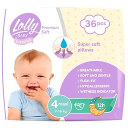 Подгузники Lolly Premium Soft 4 (7-18 кг), 36 шт.