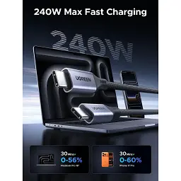 Дата кабель USB-C to USB-C 1.0m 240W 480Mbps braided black Ugreen (85973) - мініатюра 2