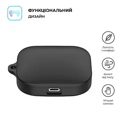 Силіконовий чохол для навушників Xiaomi Redmi Buds 5, Hang Case, чорний, ультратонкий захисний кейс товщиною 2 мм, захист від подряпин, пилу та ударів, компактний, з карабіном для кріплення, ArmorStandart (ARM79949) - мініатюра 2