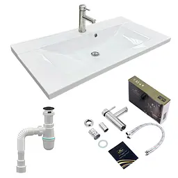 Раковина накладна Adamant QUANTO 90, прямокутна, з сифоном Click-Clack + змішувач (4824296208301)